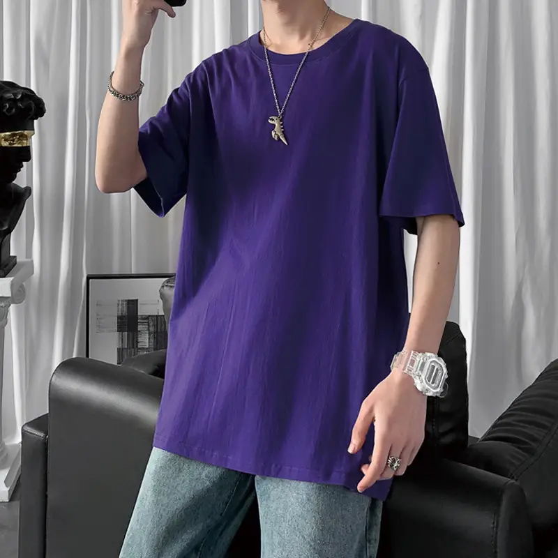 Men Purple Cotton Loose T-Shirt Summer - Image 4