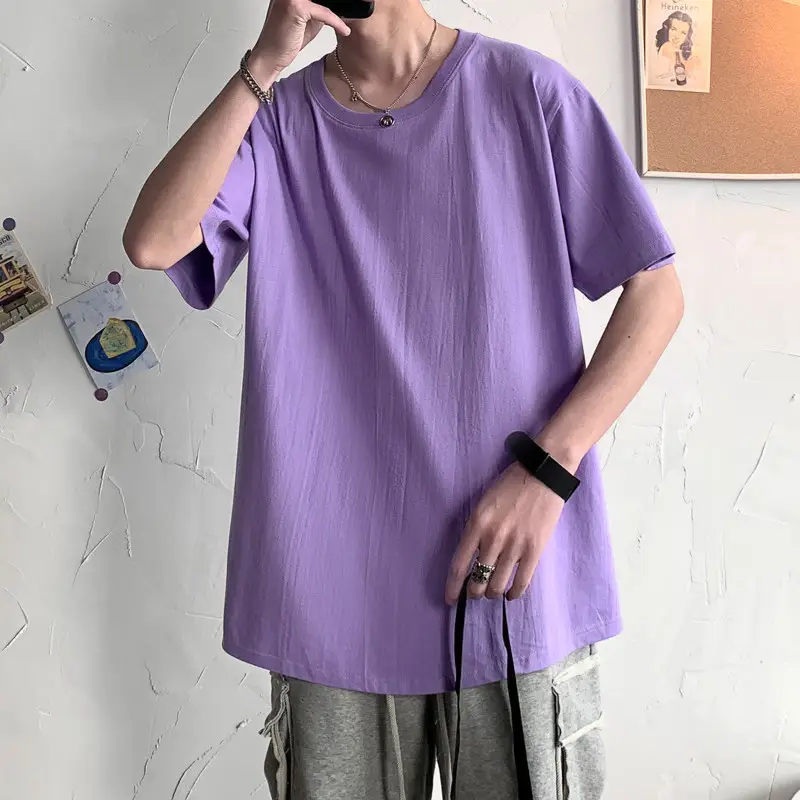 Men Purple Cotton Loose T-Shirt Summer - Image 7
