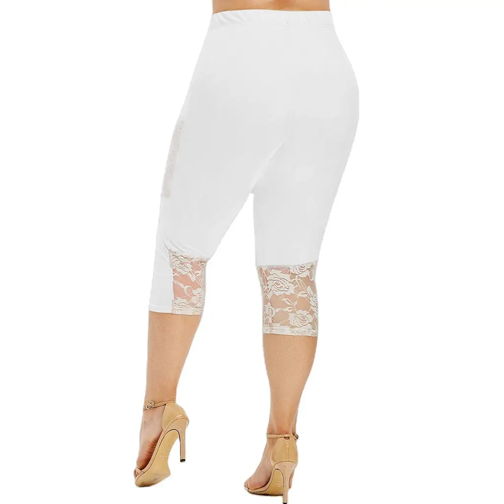 Women's Black Lace Cropped Yoga Pants Slim Fit Sports Leggings - Image 8