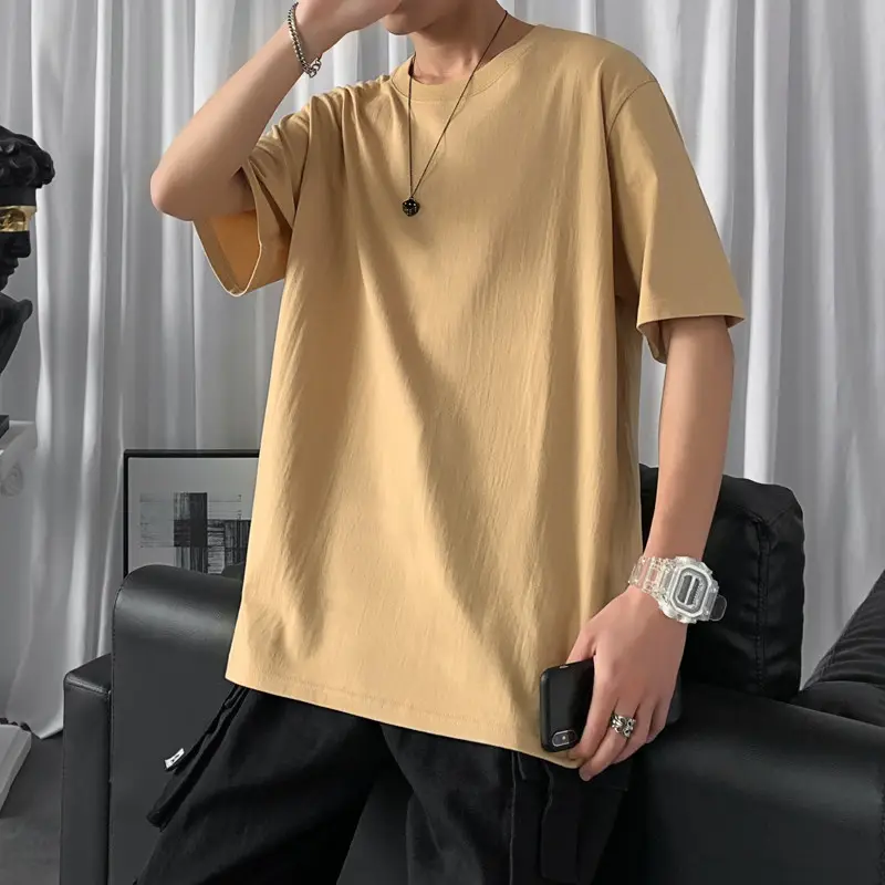 Men's Short Sleeve Cotton T-Shirt Orange V-Neck - Image 12