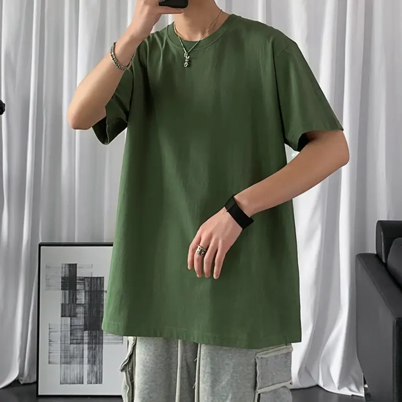 Men's Short Sleeve Cotton T-Shirt Orange V-Neck - Image 22