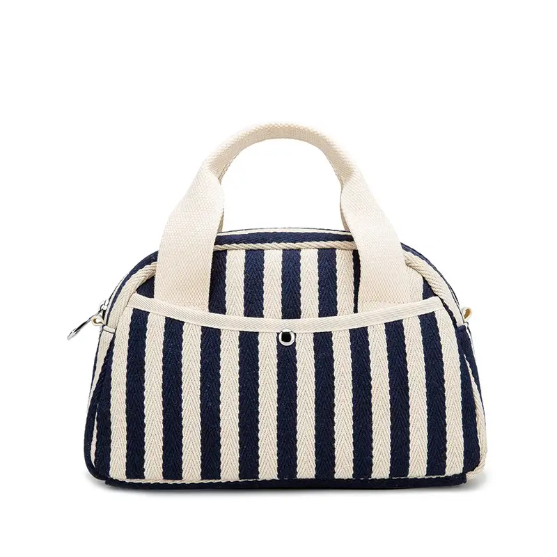 Striped Mummy Handbag for Women Black White Canvas