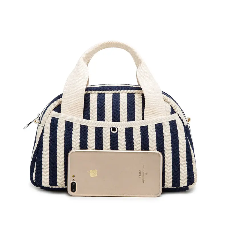 Striped Mummy Handbag for Women Black White Canvas