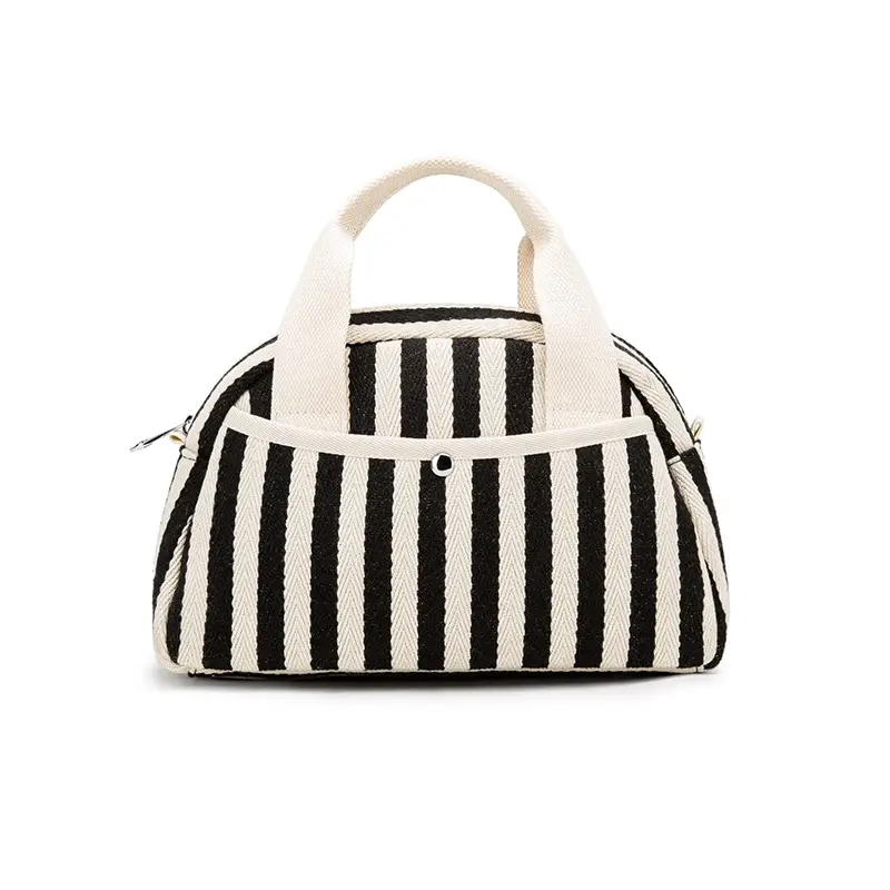 Striped Mummy Handbag for Women Black White Canvas