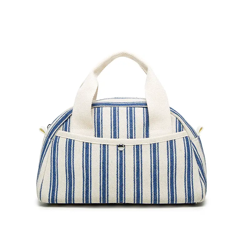 Striped Mummy Handbag for Women Black White Canvas