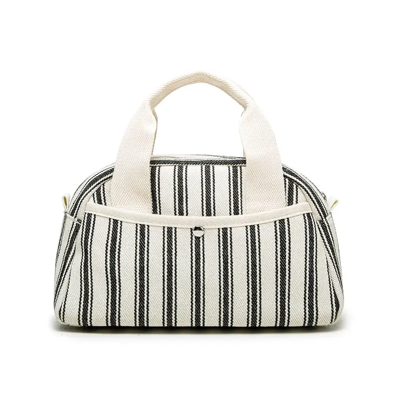 Striped Mummy Handbag for Women Black White Canvas