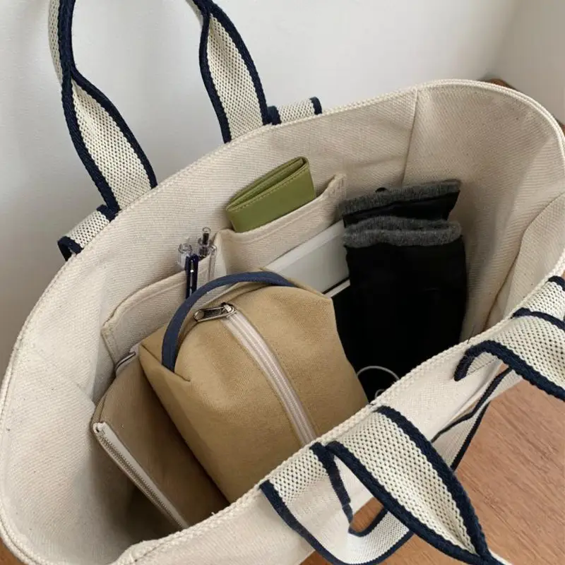 Trendy Canvas Shoulder Bag with Blue Shawl