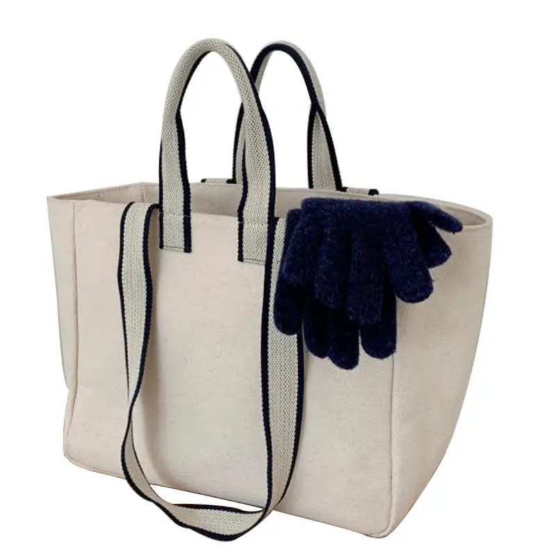 Trendy Canvas Shoulder Bag with Blue Shawl