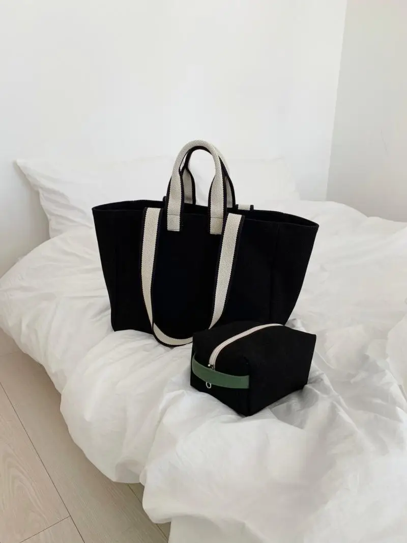 Trendy Canvas Shoulder Bag with Blue Shawl — feature 14