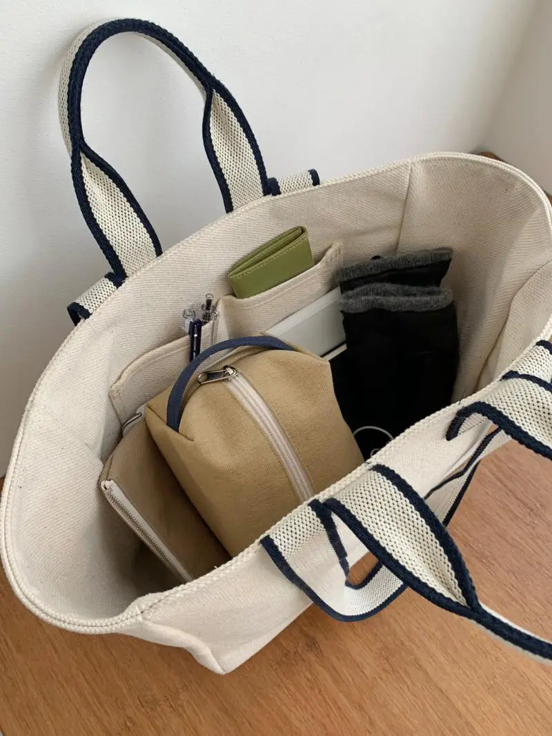 Trendy Canvas Shoulder Bag with Blue Shawl — feature 26