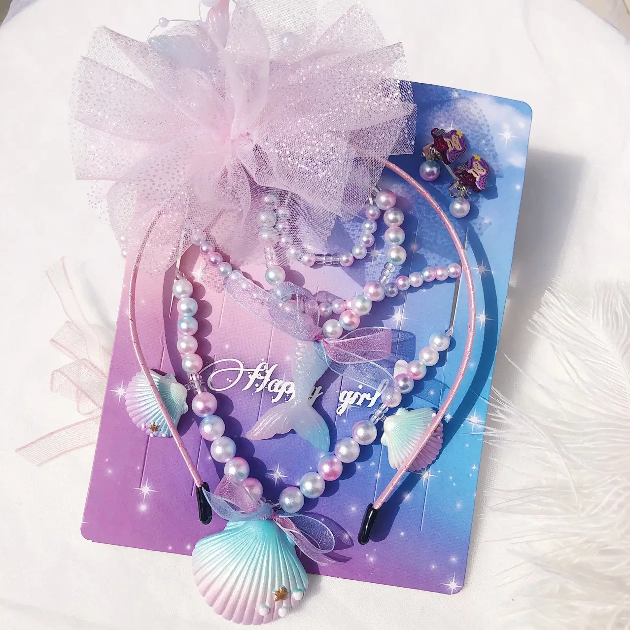 Girls' Mermaid Necklace with Pearl & Shell Accents