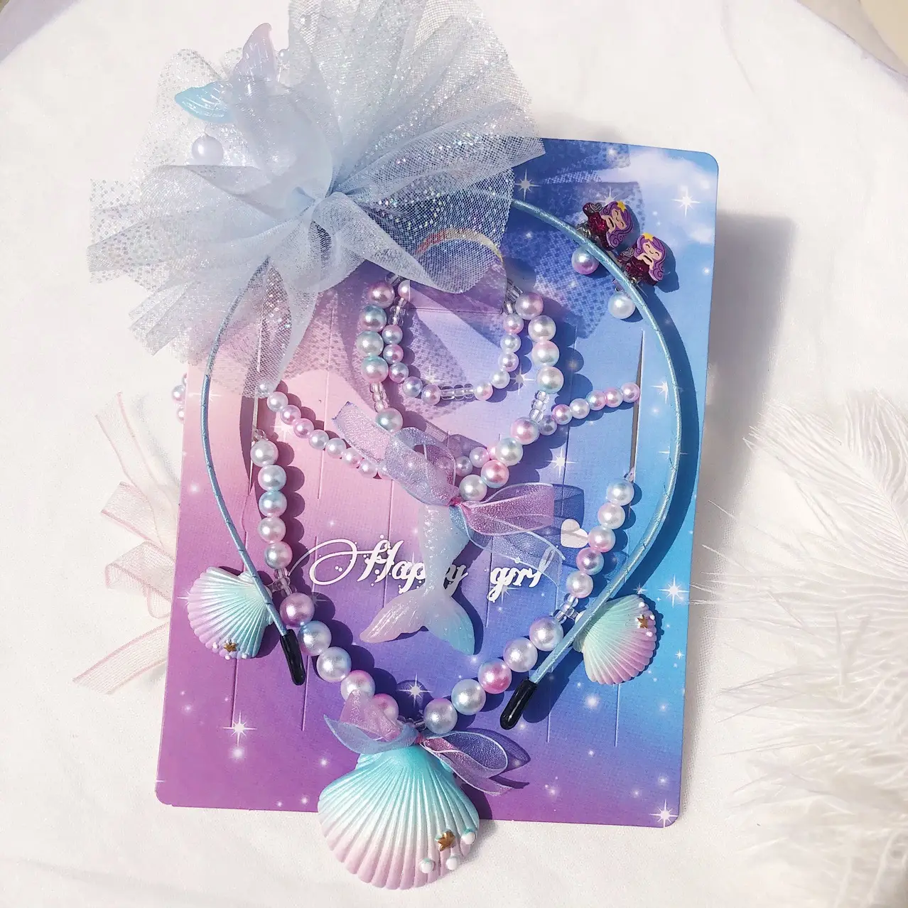 Girls' Mermaid Necklace with Pearl & Shell Accents