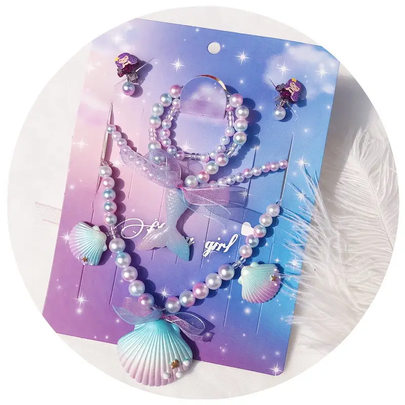 Girls' Mermaid Necklace with Pearl & Shell Accents