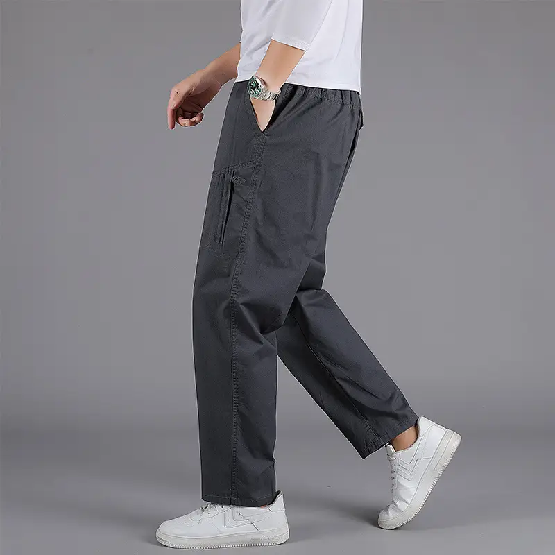 Men's Grey Casual Overalls Large Washed Trousers - Image 2