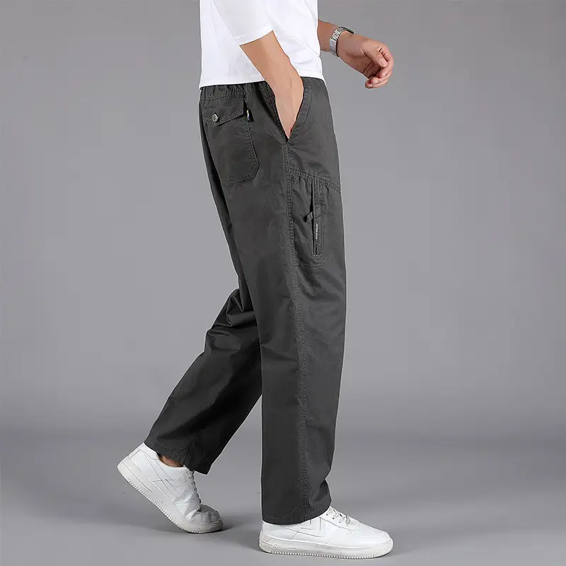 Men's Grey Casual Overalls Large Washed Trousers - Image 5