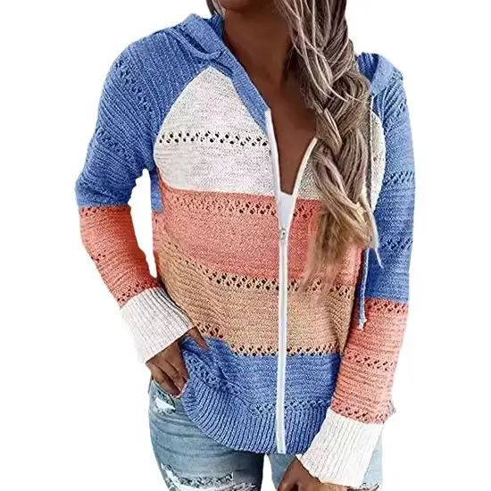 Women V-Neck Knit Sweater Blue Light Misty Design