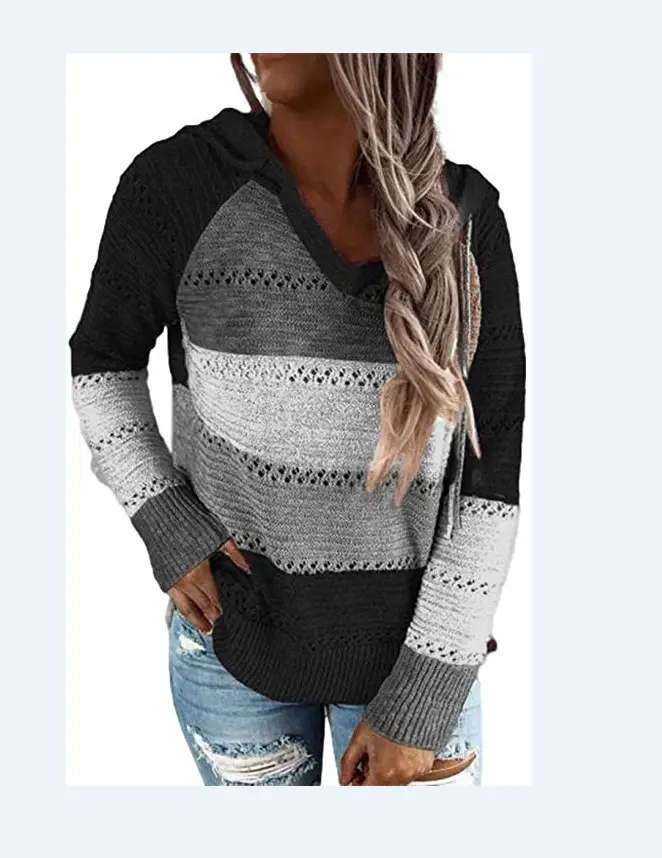 Women V-Neck Knit Sweater Blue Light Misty Design