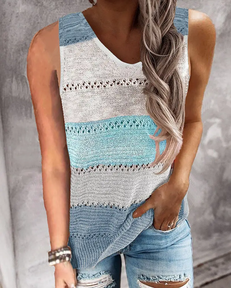 Women V-Neck Knit Sweater Blue Light Misty Design