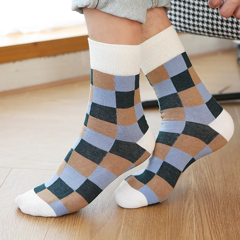Casual Business Plaid Men's Socks Autumn and Winter British Style Cotton Socks Men's Colorful Plaid Vintage Trendy Stockings