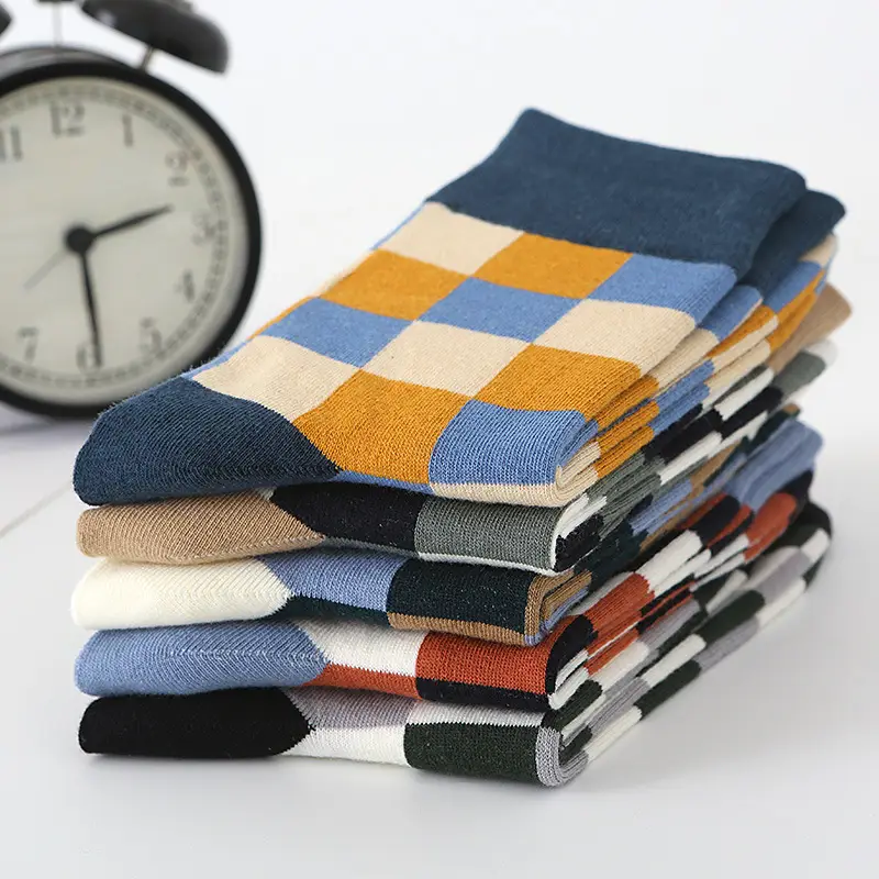 Casual Business Plaid Men's Socks Autumn and Winter British Style Cotton Socks Men's Colorful Plaid Vintage Trendy Stockings