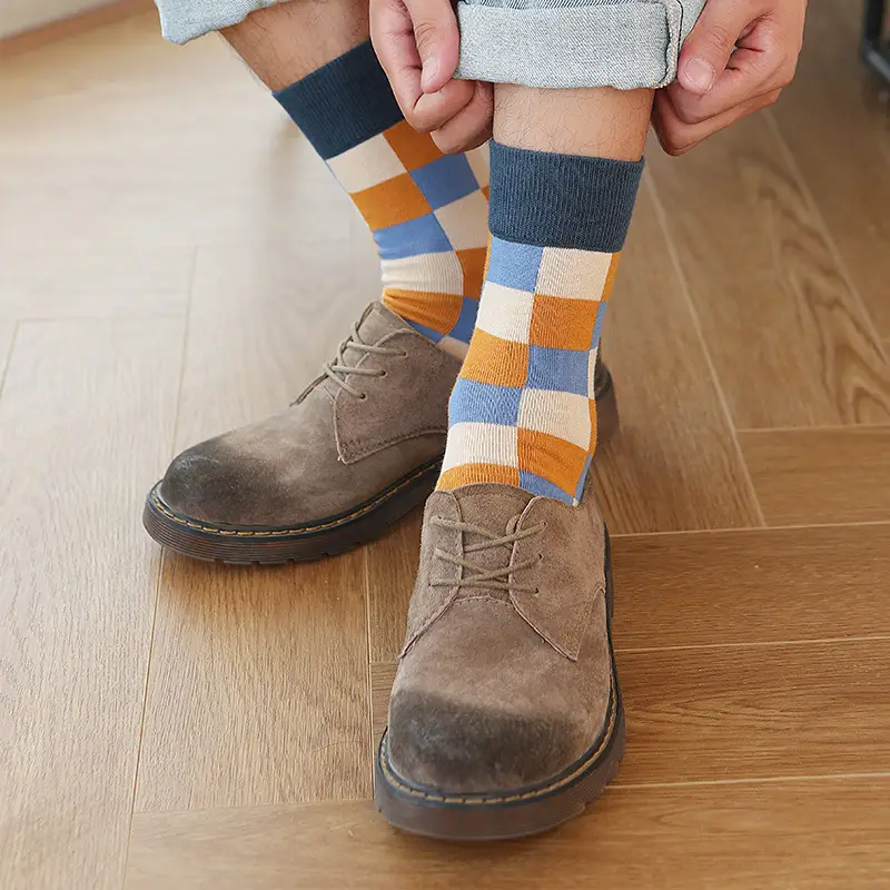 Casual Business Plaid Men's Socks Autumn and Winter British Style Cotton Socks Men's Colorful Plaid Vintage Trendy Stockings