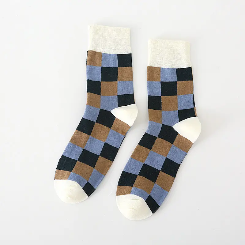 Casual Business Plaid Men's Socks Autumn and Winter British Style Cotton Socks Men's Colorful Plaid Vintage Trendy Stockings