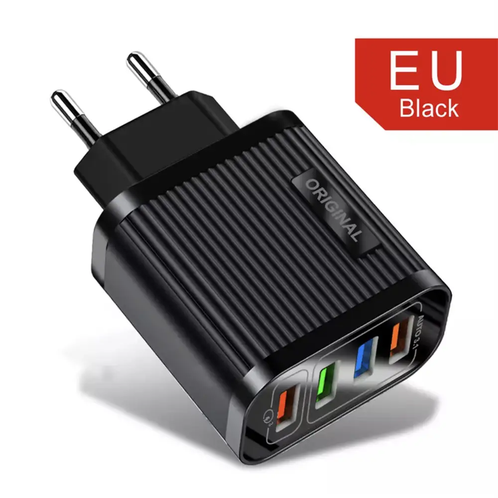 US 4 USB Travel Charging Head Black - Image 2
