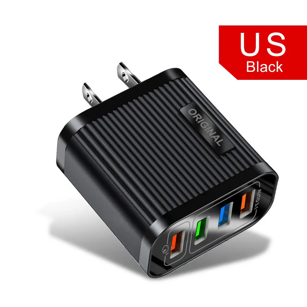 US 4 USB Travel Charging Head Black - Image 5
