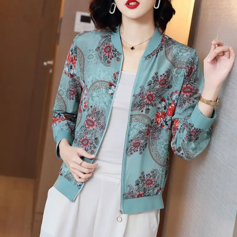 Women Floral Chiffon Jacket Light Blue Long Sleeve Summer Wear - Image 4