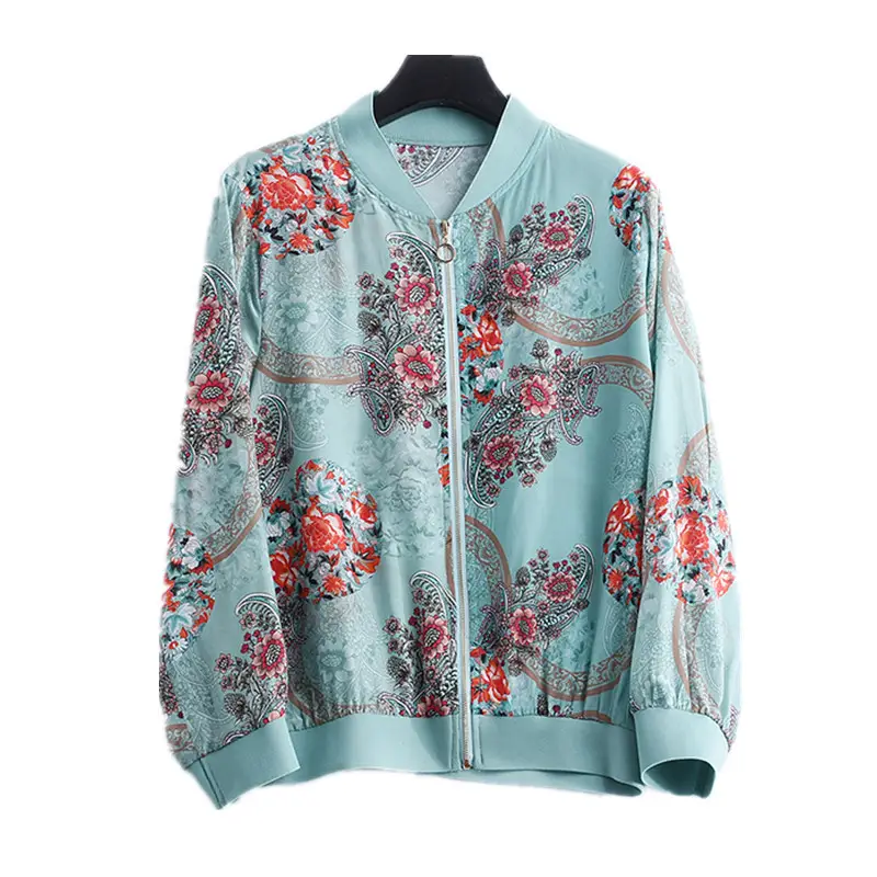 Women Floral Chiffon Jacket Light Blue Long Sleeve Summer Wear - Image 6