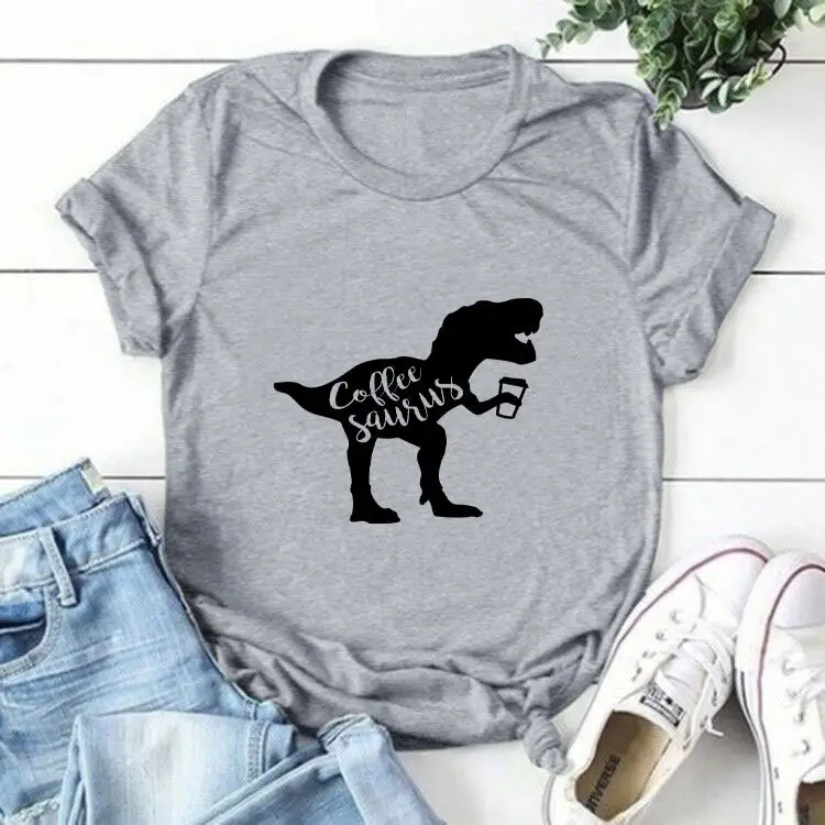 Coffee Still Short Sleeve T-Shirt Yellow Dinosaur Print - Image 3