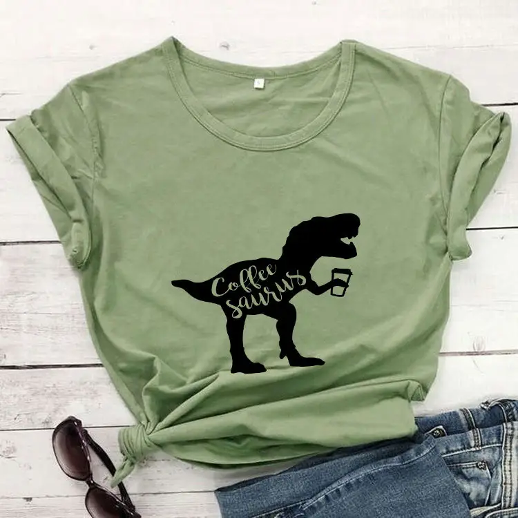 Coffee Still Short Sleeve T-Shirt Yellow Dinosaur Print - Image 4