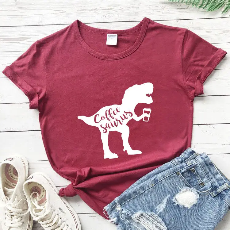 Coffee Still Short Sleeve T-Shirt Yellow Dinosaur Print - Image 7