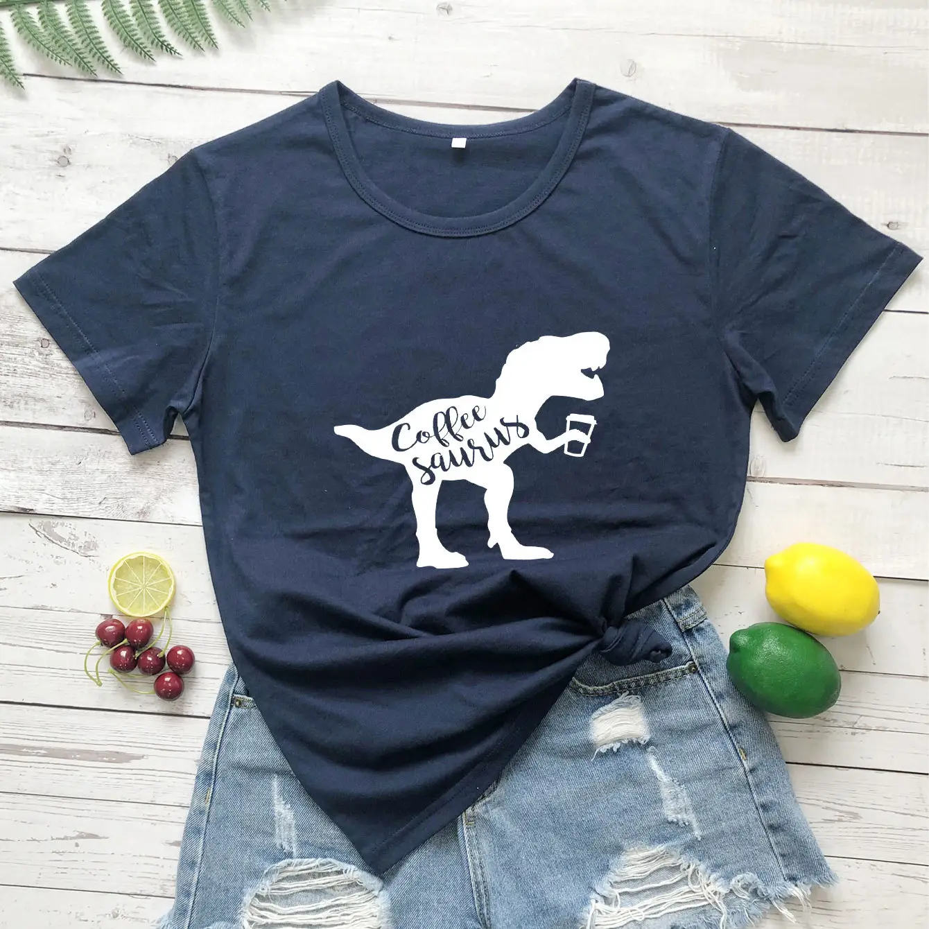 Coffee Still Short Sleeve T-Shirt Yellow Dinosaur Print - Image 9