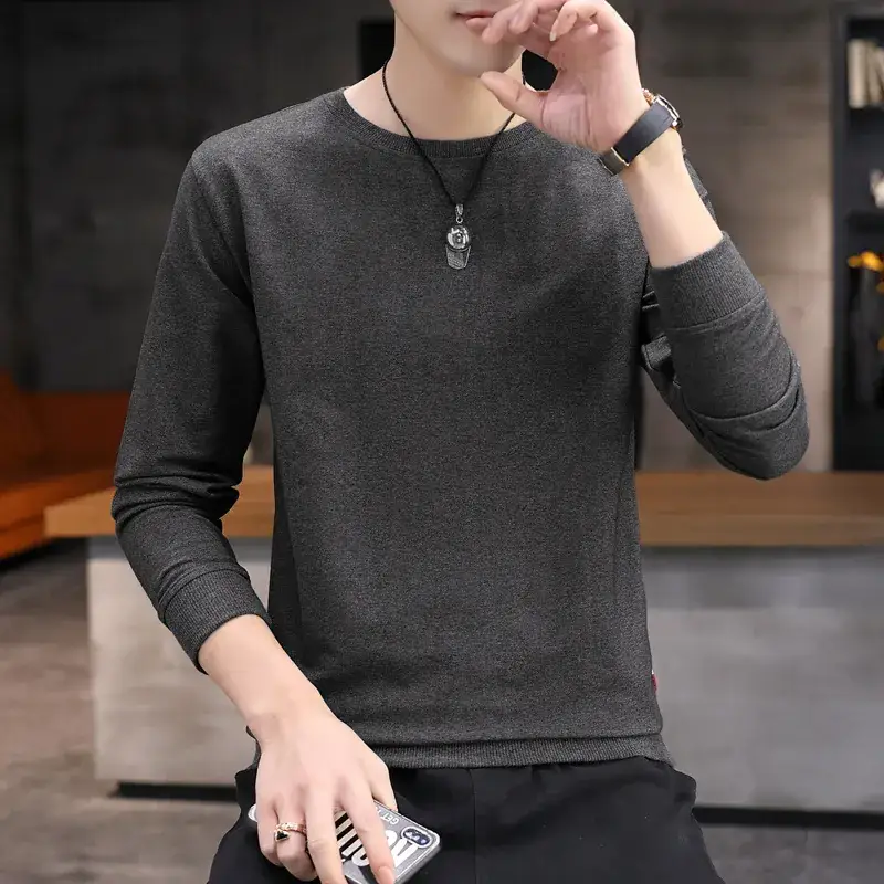 Men's Long Sleeve Solid Color Sweater T-Shirt - Image 8