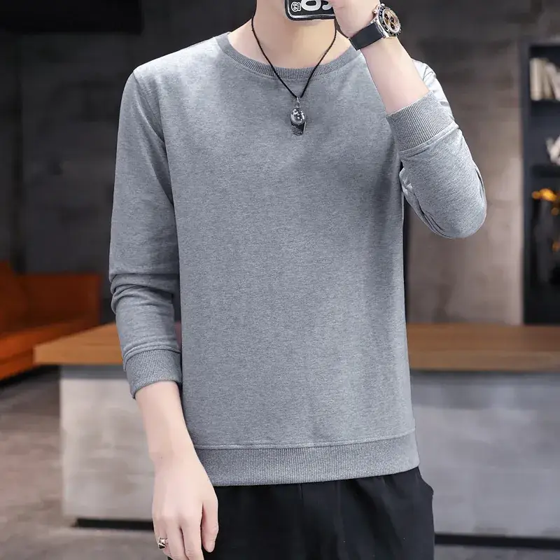 Men's Long Sleeve Solid Color Sweater T-Shirt - Image 3