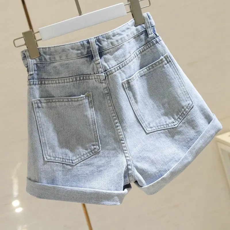 Women Denim Shorts Ruffled Hem Slimming 2025 - Image 3