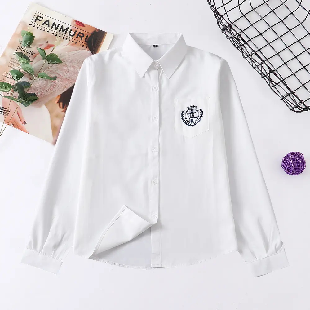 Japanese College Embroidered White Short Sleeve Shirt - Image 5