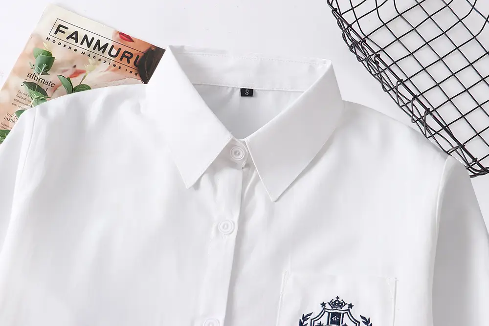 Japanese College Embroidered White Short Sleeve Shirt - Image 6
