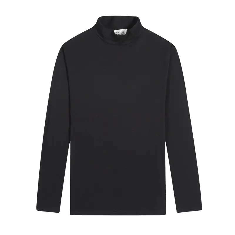 Men High Collar Cotton T-Shirt Solid Color Long Sleeve - Image 12