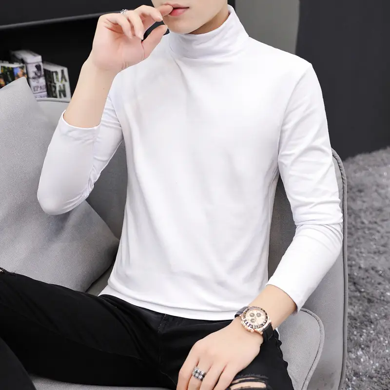 Men High Collar Cotton T-Shirt Slim Fit Gray