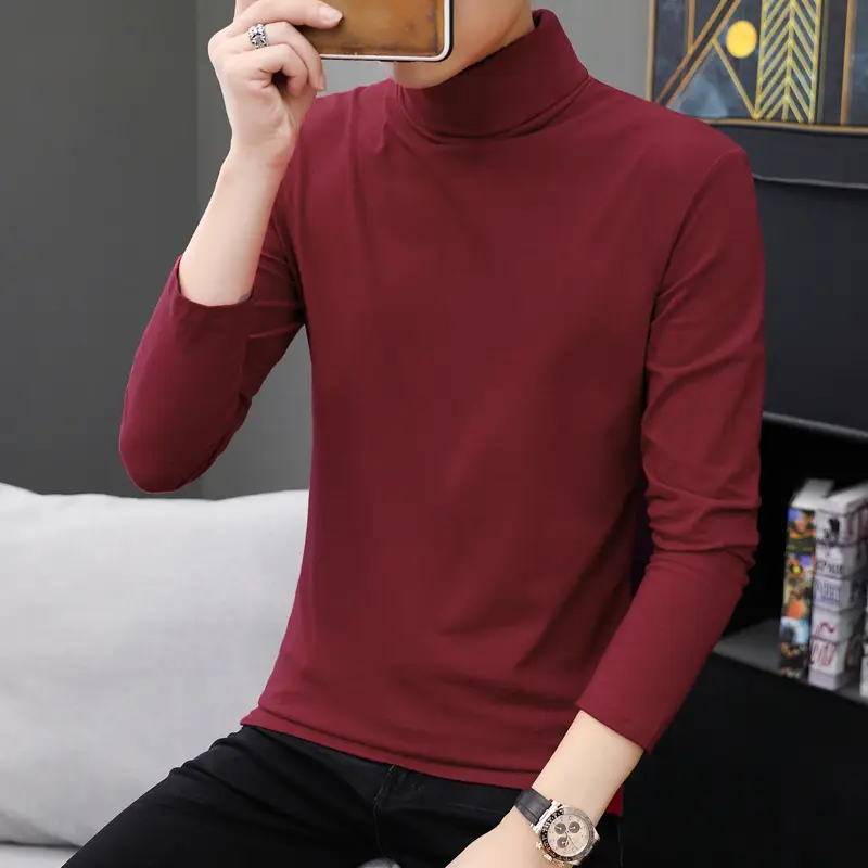 Men High Collar Cotton T-Shirt Slim Fit Gray
