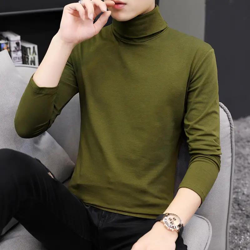 Men High Collar Cotton T-Shirt Slim Fit Gray