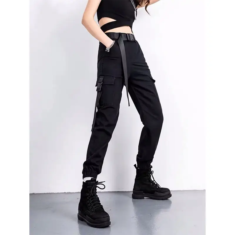 Women Slim Cargo Pants Black High Waist Spring Fall - Image 5