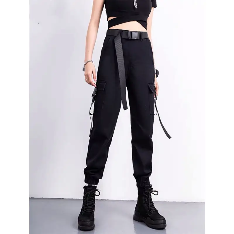 Women Slim Cargo Pants Black High Waist Spring Fall - Image 6