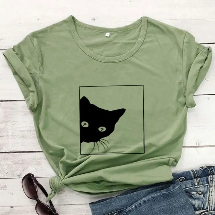 Cat Head Graphic T-Shirt Grey Short Sleeve - Image 4