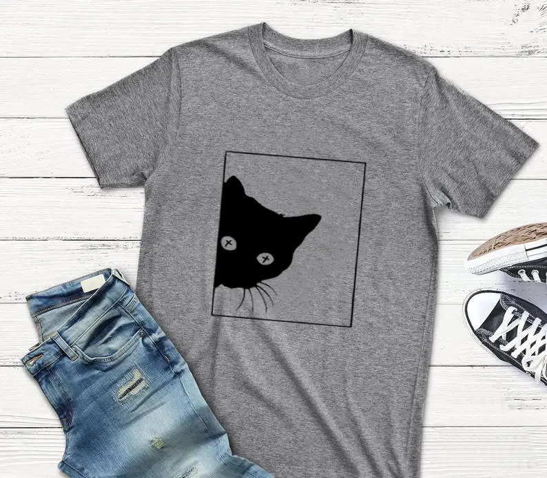 Cat Head Graphic T-Shirt Grey Short Sleeve - Image 6