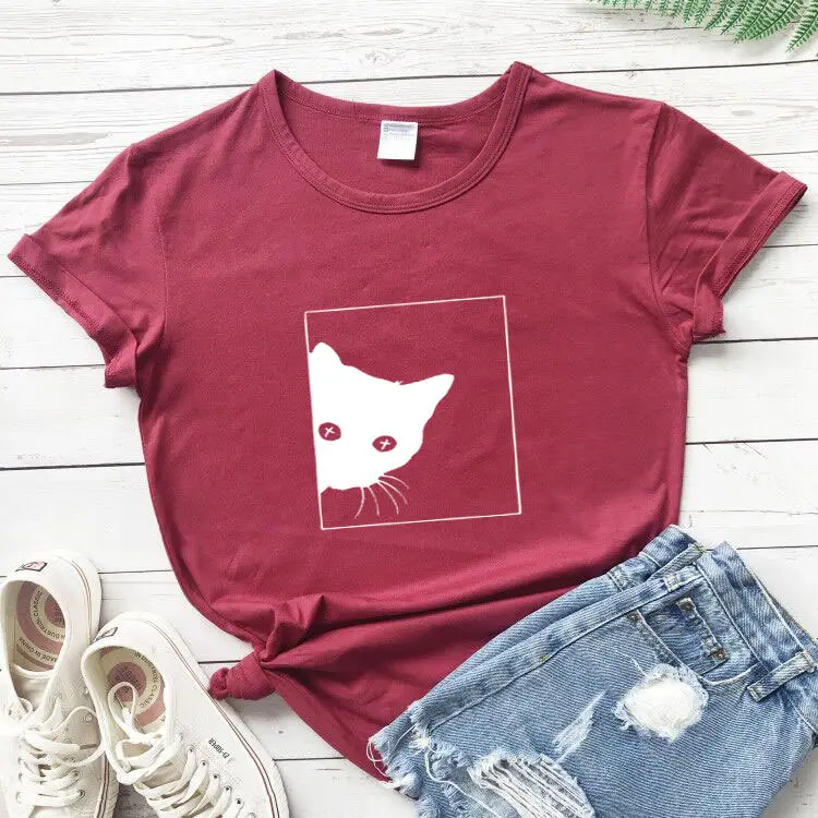 Cat Head Graphic T-Shirt Grey Short Sleeve - Image 7