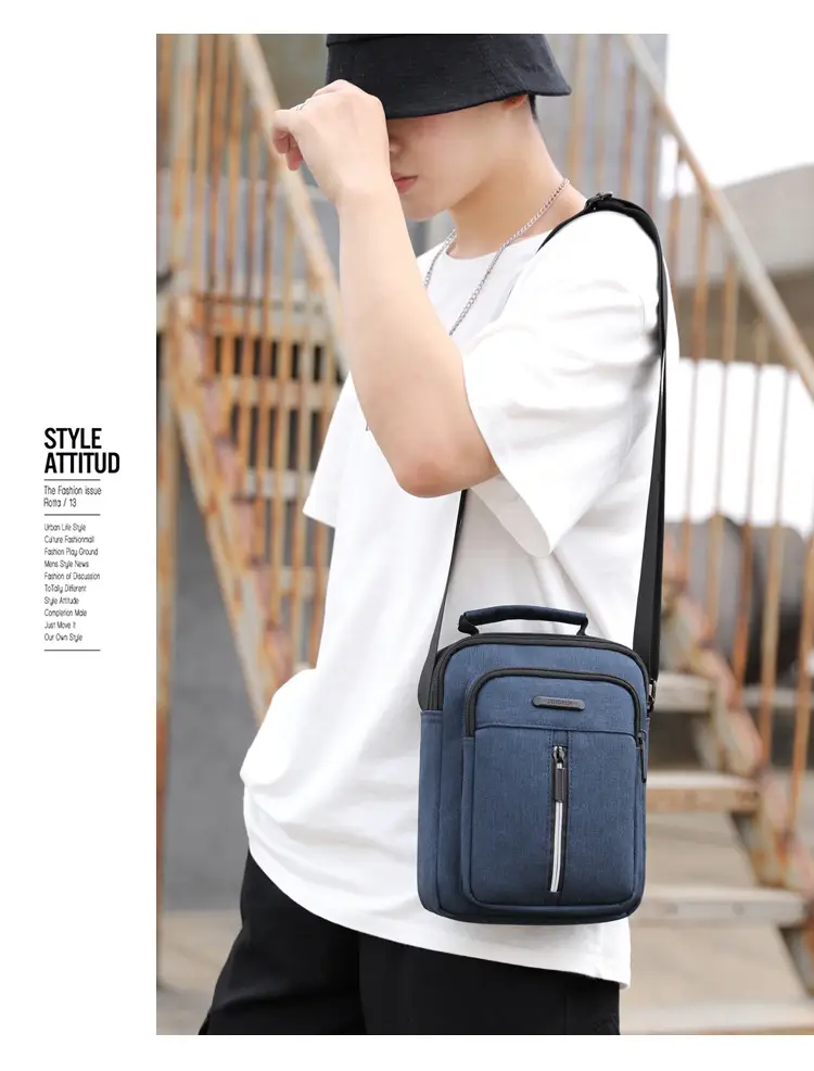 Men's Blue Denim Crossbody Bag Large Capacity Commuting — feature 21