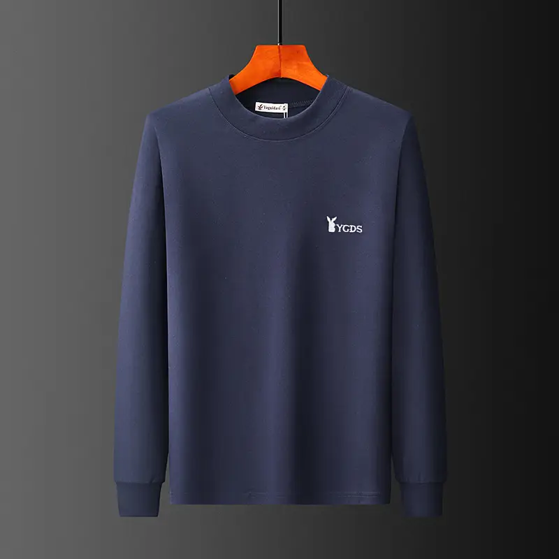 Middle-aged Men Grey Cotton Long Sleeve T-Shirt - Image 2